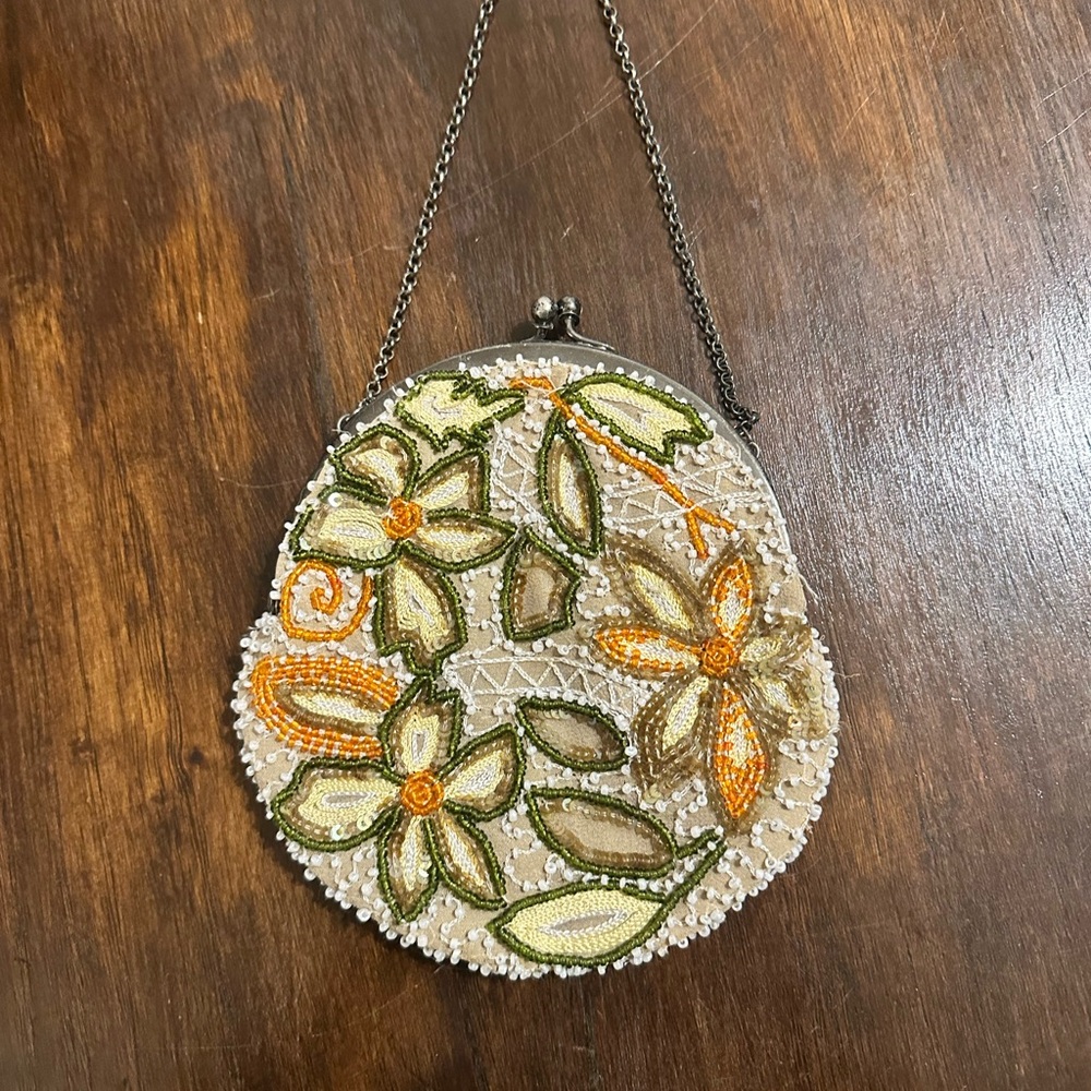 BCBGMaxAzria Orange and Green Beaded Clutch